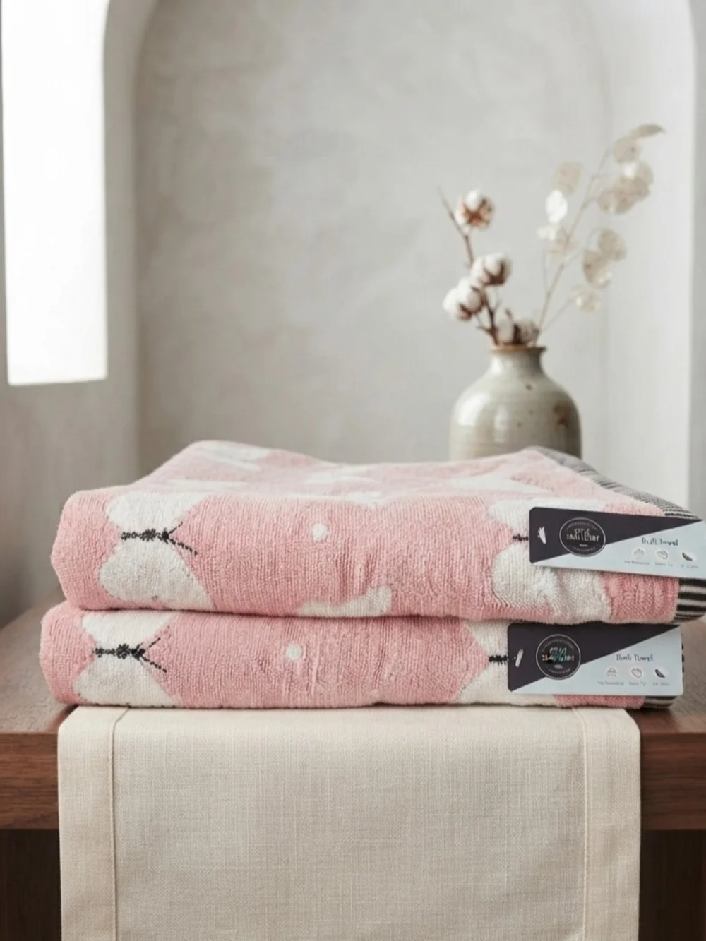 NWT Style Sanctuary Pink Butterfly Bath Towel Set of 2